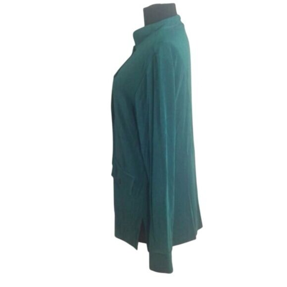 Citiknits S Jacket Teal Long Sleeve Mandarin Collar Button Up Slinky Travel Knit - Picture 2 of 8